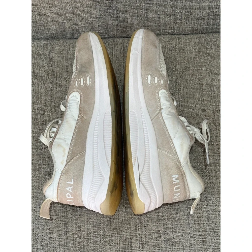Municipal Origin Mens Sneakers Cream Tan Low Top Mesh Suede Trainers Sz 11.5